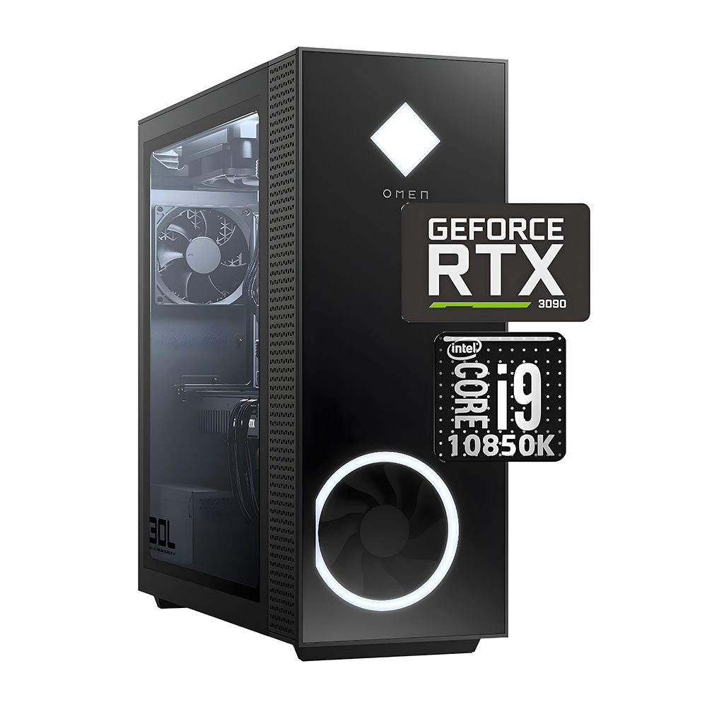 HP OMEN GT13 30L Gaming Desktop, Intel Core i9-10850K Processor, GeForce RTX 3090, 64GB RAM, 1TB SSD + 2TB HDD, Liquid Cooling, Wi-Fi 6, Bluetooth, HDMI, RGB Light, Windows 11 Home, Black